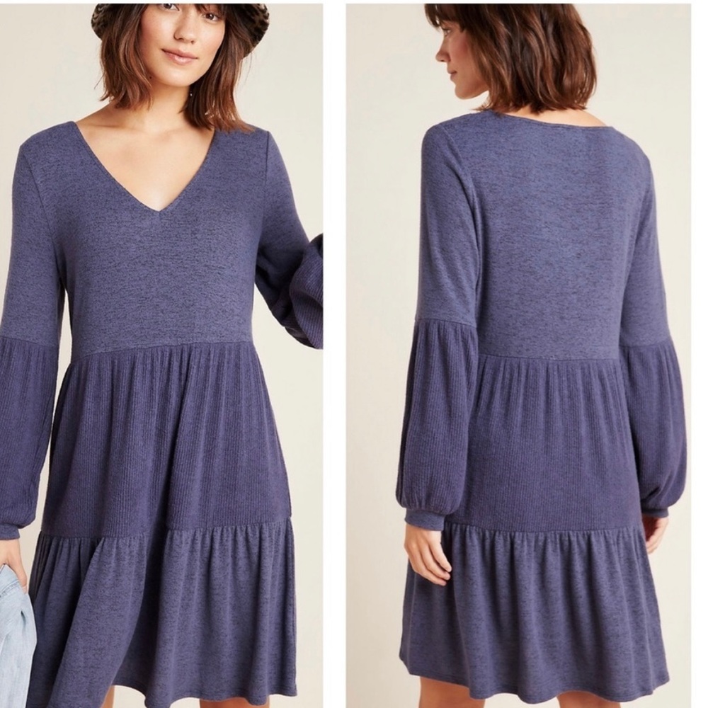 Anthropologie Erica Tiered Tunic Dress Blue Small